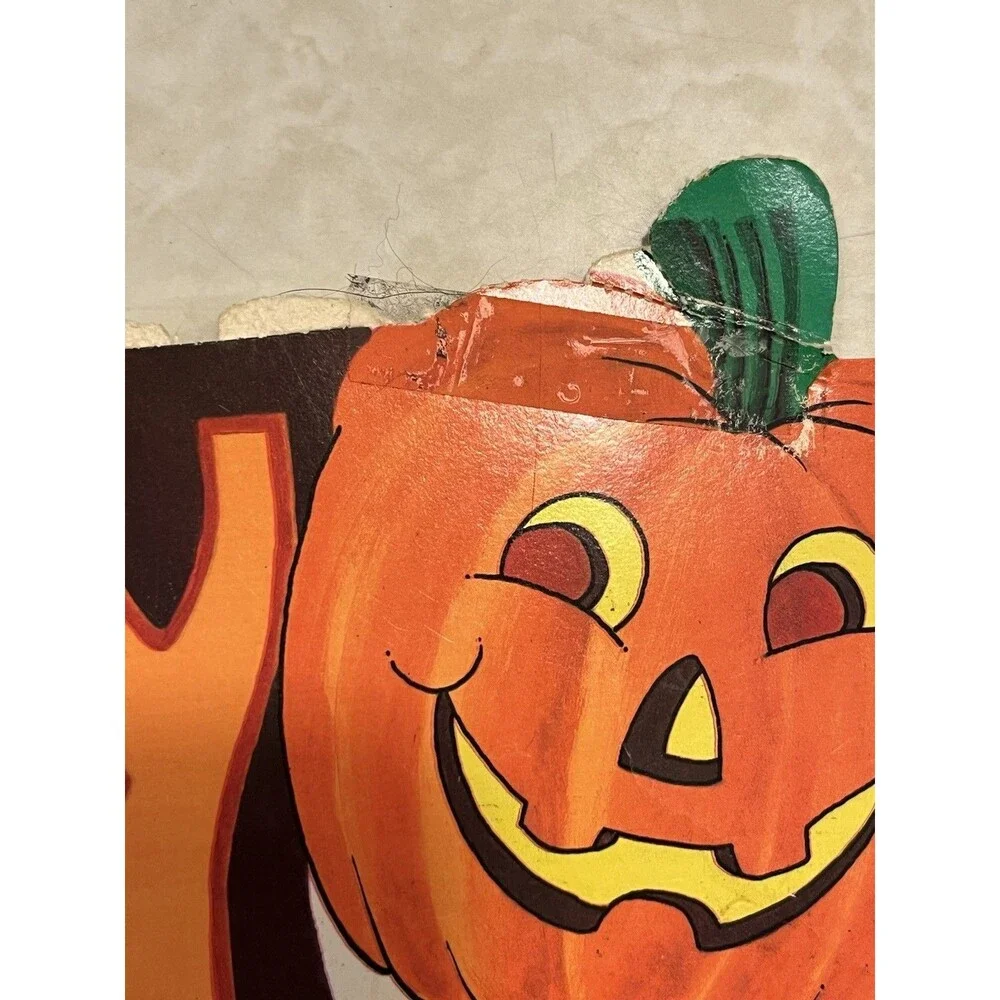 Vtg Beistle Halloween Decorations Die Cut Punch Out Ghosts Cat Jack-o-lantern